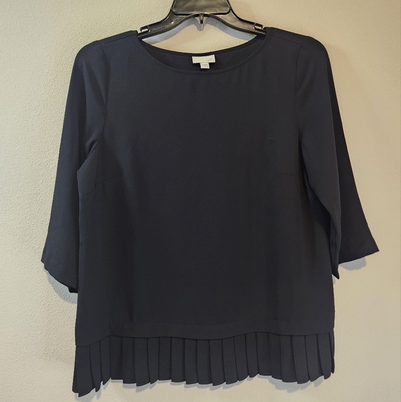 J. Jill‎ Black Relaxed Fit Pleated Hem 3/4 Sleeve Blouse Size Medium Brand New! - Picture 1 of 7